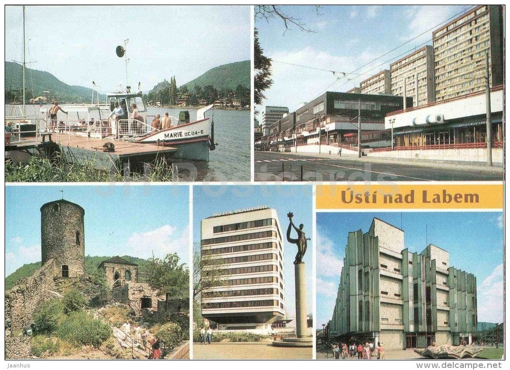 Usti nad Labem - architecture - town views - boat - Czechoslovakia - Czech - unused - JH Postcards