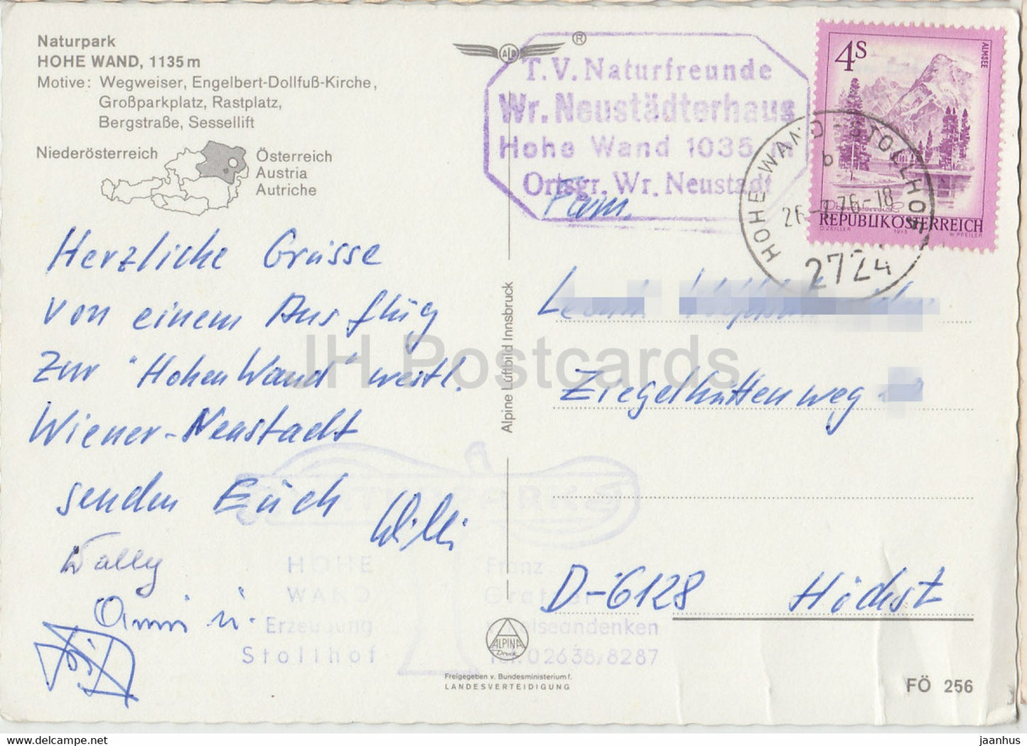 Naturpark Hohe Wand 1135 m - Wegweiser - Engelbert Dollfuss Kirche - Sessellift - multiview - 1976 - Austria - used