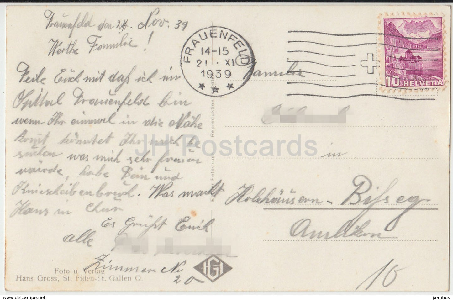 Frauenfeld Spital - 7253 - Switzerland - 1939 - used