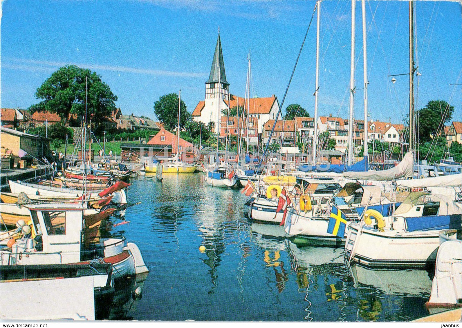 Bornholm - church - boat - port - Denmark - used - JH Postcards