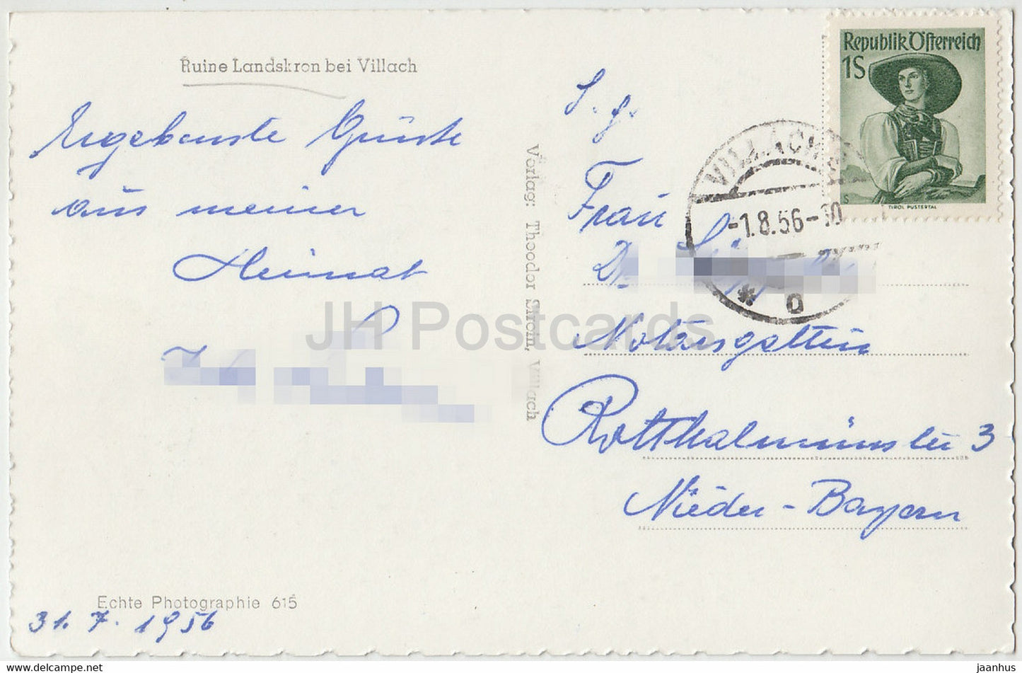 Ruine Landskron bei Villach - alte Postkarte - 1956 - Österreich - gebraucht