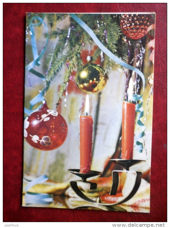 New Year Greeting card - candles - decorations - 1969 - Russia USSR - used - JH Postcards