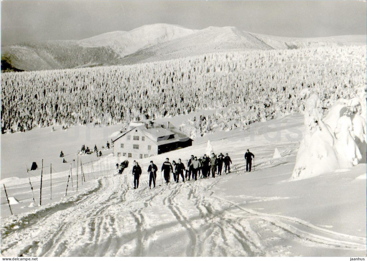 Krkonose - Klinova bouda - Klin's shed - skiing - mountain - Czech Repubic - Czechoslovakia - used - JH Postcards