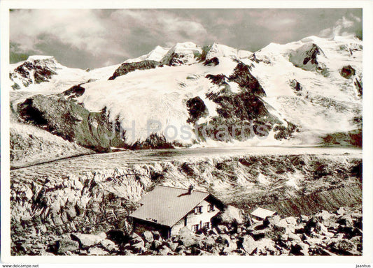 Boval Hutte - Morteratschgletscher - Piz Palu und Bellavista - 574 - old postcard - 1953 - Switzerland - used - JH Postcards