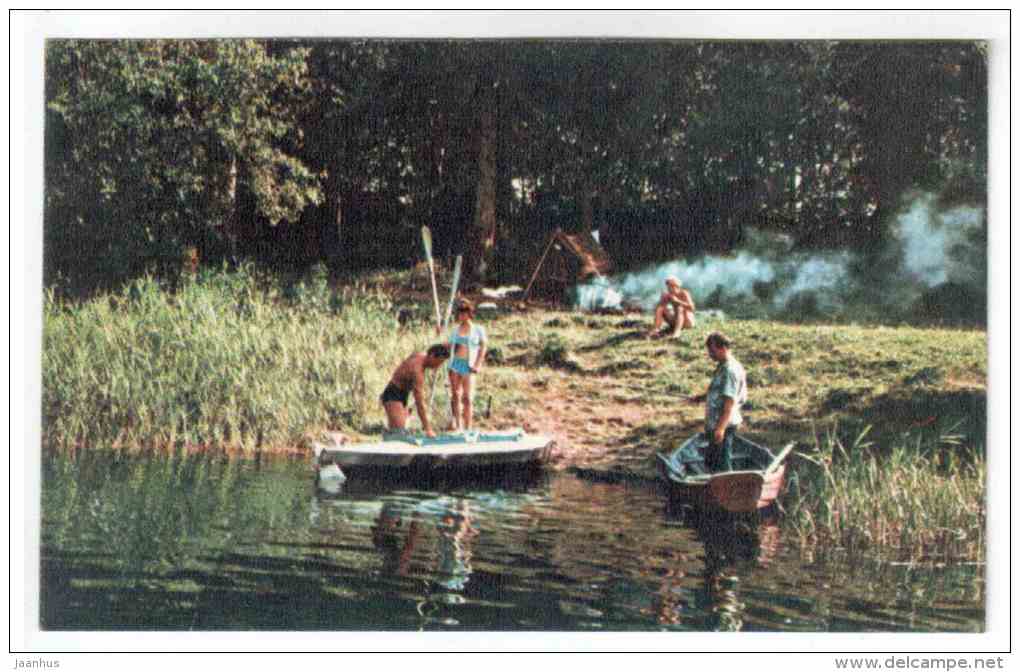 tourists - fishing - boats - Lake Seliger - 1968 - Russia USSR - unused - JH Postcards