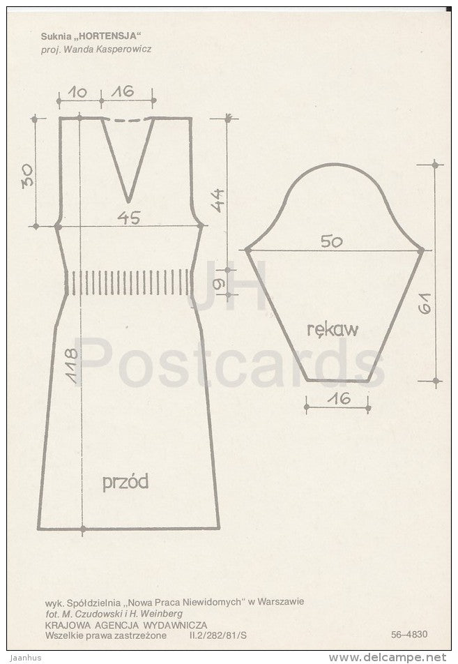 dress Hortensja - woman - Sewing - fashion - handicraft - Poland - unused - JH Postcards