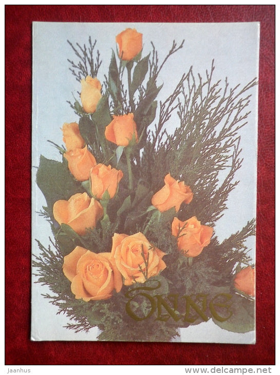 Greeting card - orange roses - flowers - 1988 - Estonia USSR - used - JH Postcards