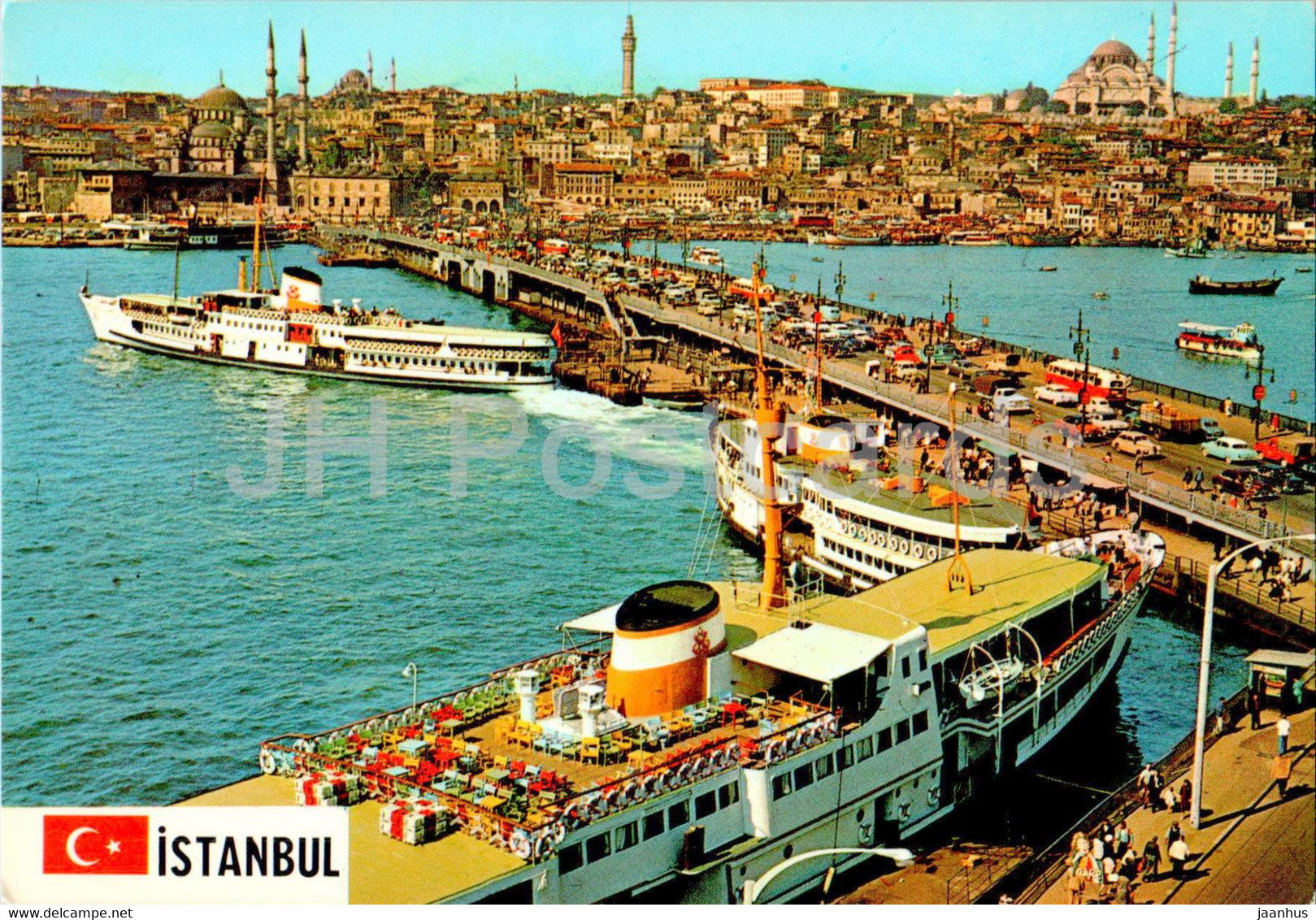 Istanbul - Galata Bridge - New Mosque and Suleymaniye - ship - 114 - Turkey - unused - JH Postcards