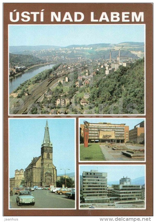 Usti nad Labem - town views - church - architecture - Czechoslovakia - Czech - unused - JH Postcards