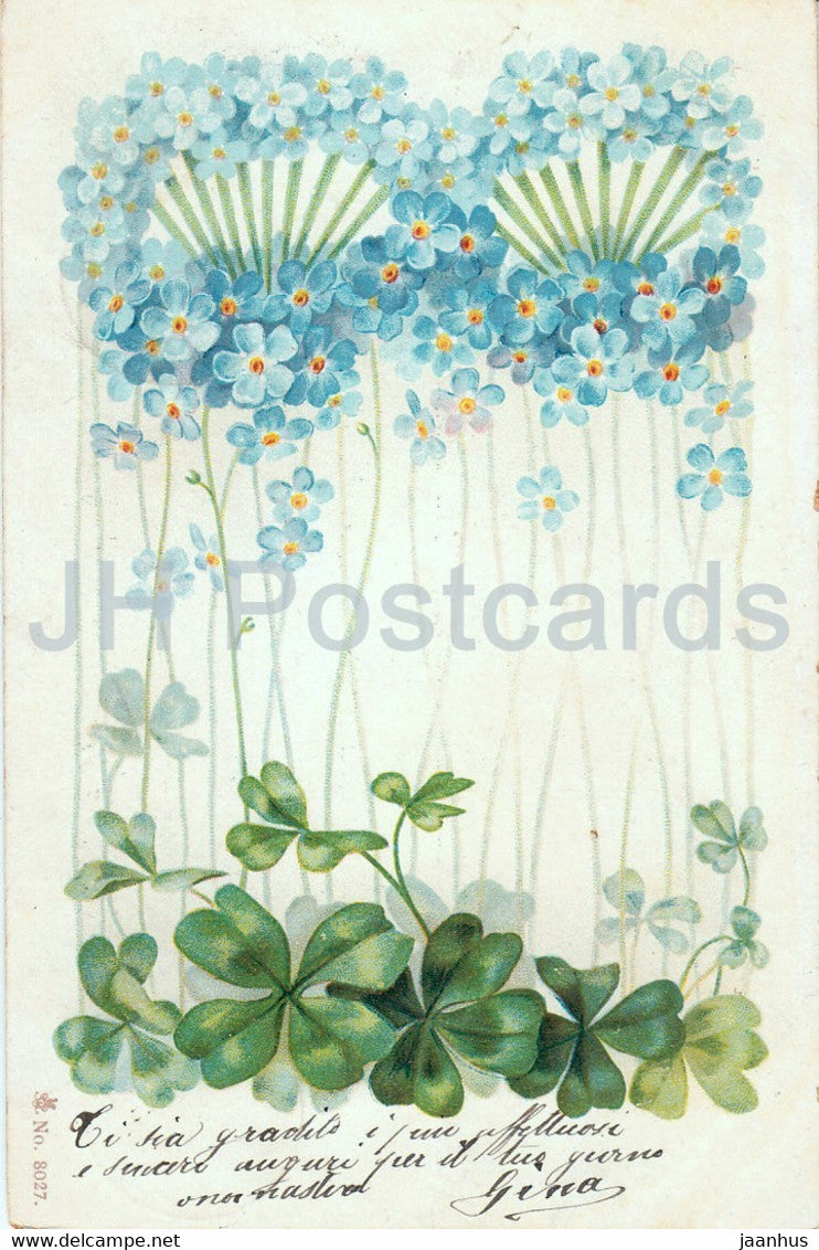 flowers - composition - No 8027 - illustration - old postcard - 1901 - used - JH Postcards