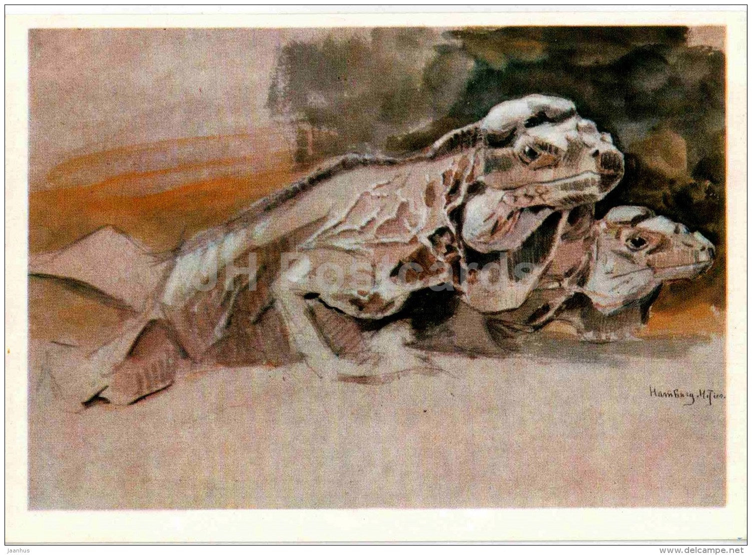 painting by Vasily Vatagin - Iguana - Russian art - 1978 - Russia USSR - unused - JH Postcards