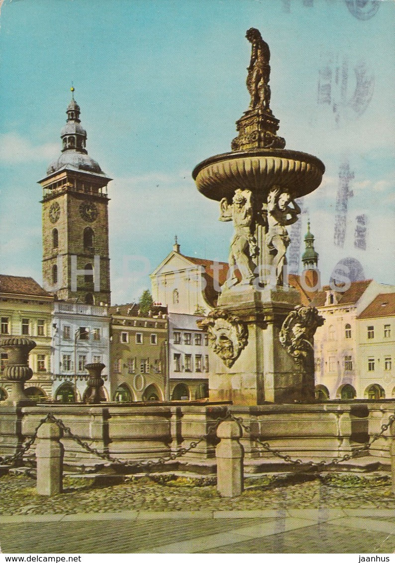 Ceske Budejovice - fountain - Czechoslovakia - Czech Republic - used - JH Postcards