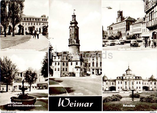 Weimar - Goethe Nationalmuseum - Markt mit Rathaus - Bastille - Schillerhaus - car - Germany DDR - unused - JH Postcards