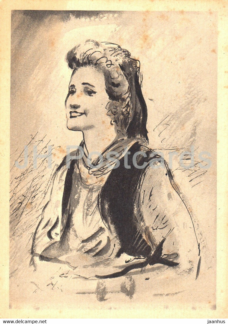 drawing by Kurt Hallegger - Serie Karin - old postcard - Germany - unused - JH Postcards