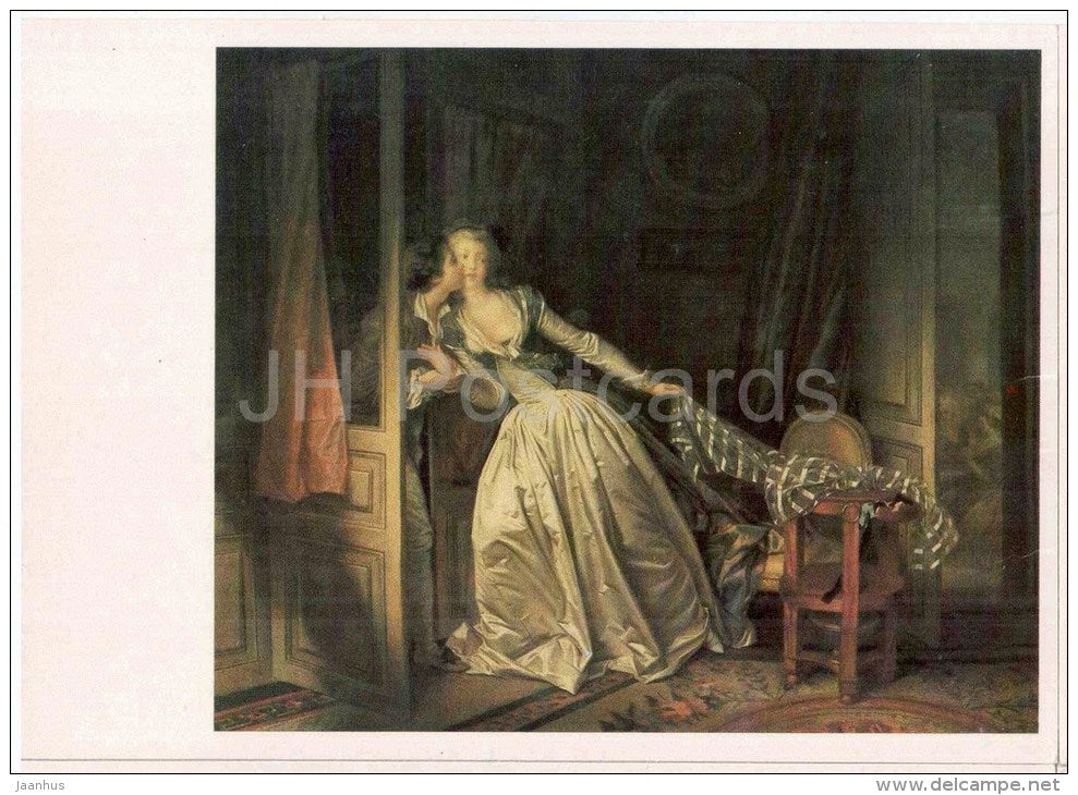 painting by Jean-Honoré Fragonard - Stolen Kiss - woman and man - french art - unused - JH Postcards