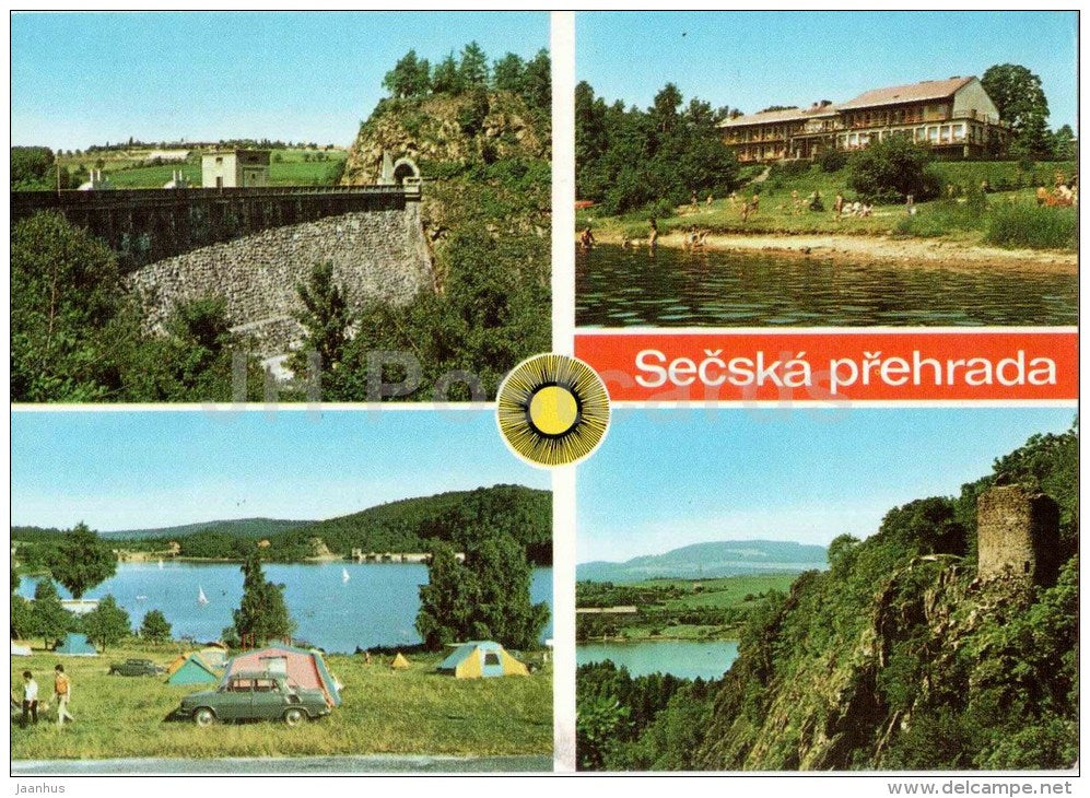 Secka Prehrada - dam - Recreation center VCHZ Semtin - camping area - beach - castle ruins Czechoslovakia - Czech - used - JH Postcards