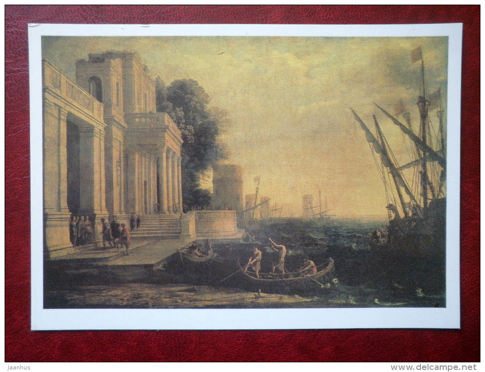 painting by Claude Lorrain , Ulysses Arrival at the Court of Lycomedes , 1640s - sailing ship - french art - unused - JH Postcards