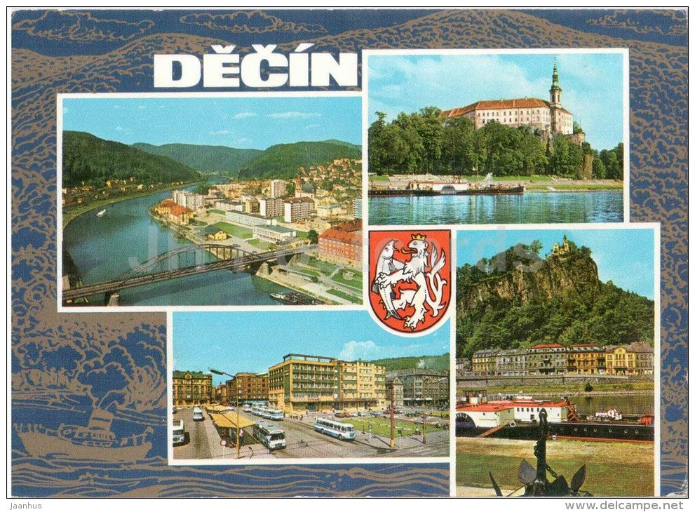 Decin - river - bus - castle - Czechoslovakia - Czech - unused - JH Postcards