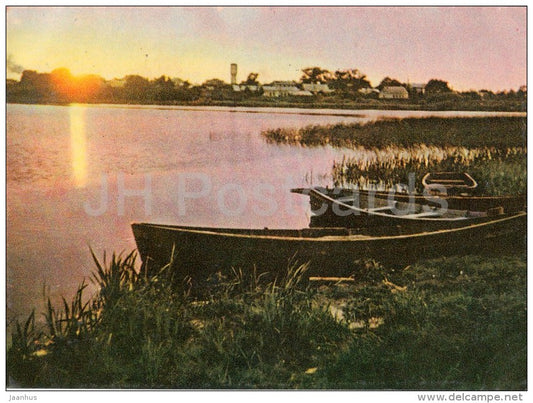 Lake of Rezekne - boat - old postcard - Latvia USSR - unused - JH Postcards