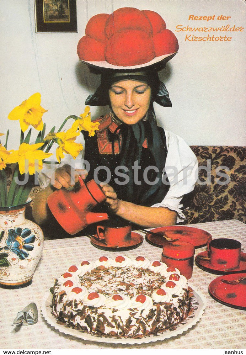 Rezept der Schwarzwalder Kirschtorte - recipes - Schwarzwald folk costumes - Germany - unused - JH Postcards