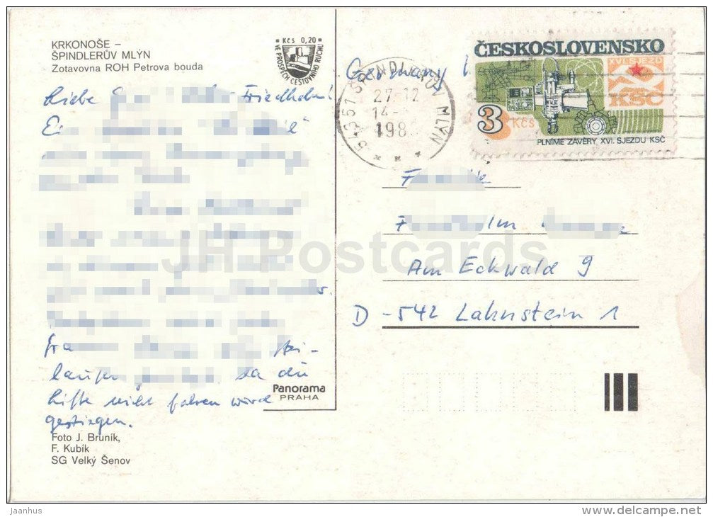 Krkonose - Spindleruv Mlyn - ski resort - convalescent home ROH Petrova bouda - Czechoslovakia - Czech - used 1986 - JH Postcards