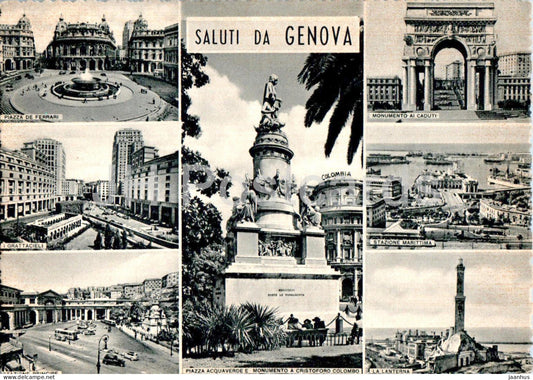 Saluti da Genova - Piazza de Ferrari - Grattacelli - Stazione Marittima - multiview - Italy - unused - JH Postcards