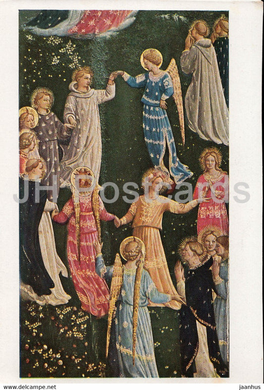 painting by Fra Angelico - Reigen der Seligen - Italian art - Germany - unused - JH Postcards