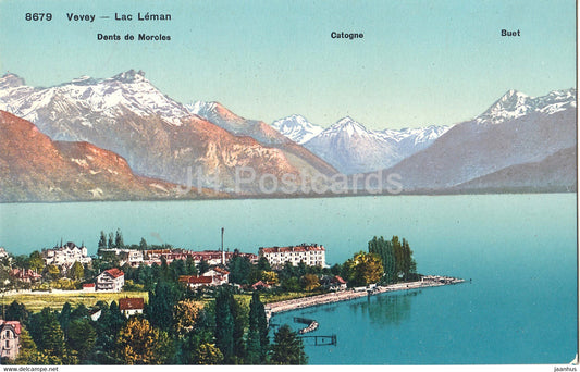 Vevey - Lac Leman - Dents de Morcles - Catogne - Buet - 8679 - old postcard - Switzerland - unused - JH Postcards