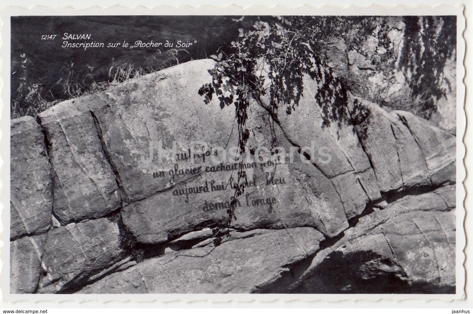 Salvan - Inscription sur le Rocher du Soir - 12147 - Switzerland - 1958 - used - JH Postcards