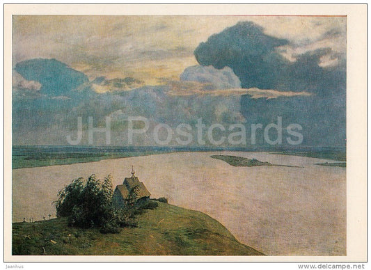 painting by I. Levitan - Over eternal rest , 1894 - church - Russian art - Russia USSR - 1980 - unused - JH Postcards