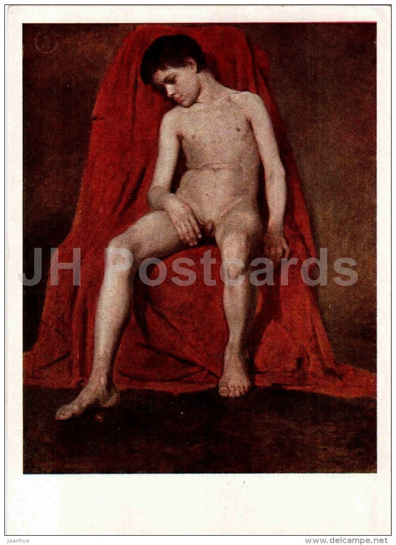 painting by V. Surikov - Model , 1874 - nude - naked boy - Russian art - 1964 - Russia USSR - unused - JH Postcards