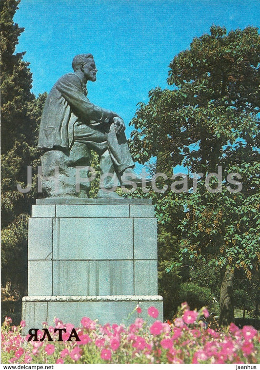 Yalta - monument to Russian Writer Chekhov - Crimea - Ukraine USSR -  unused - JH Postcards