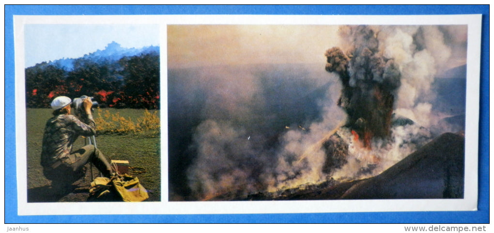 volcanologists - eruption - volcano - Tolbachik is a volcanic complex - Kamchatka - 1978 - Russia USSR - unused - JH Postcards