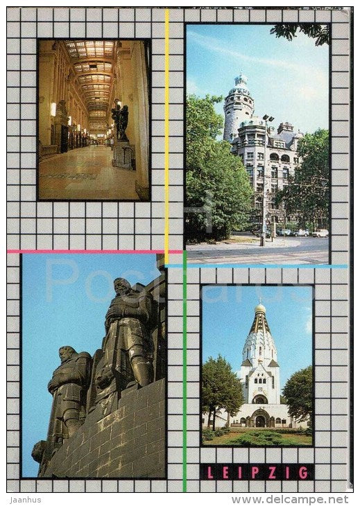 Leipzig - In der Mädler-Passage - Neues Rathaus - Völkerschlachtdenkmal - Germany - 1994 gelaufen - JH Postcards