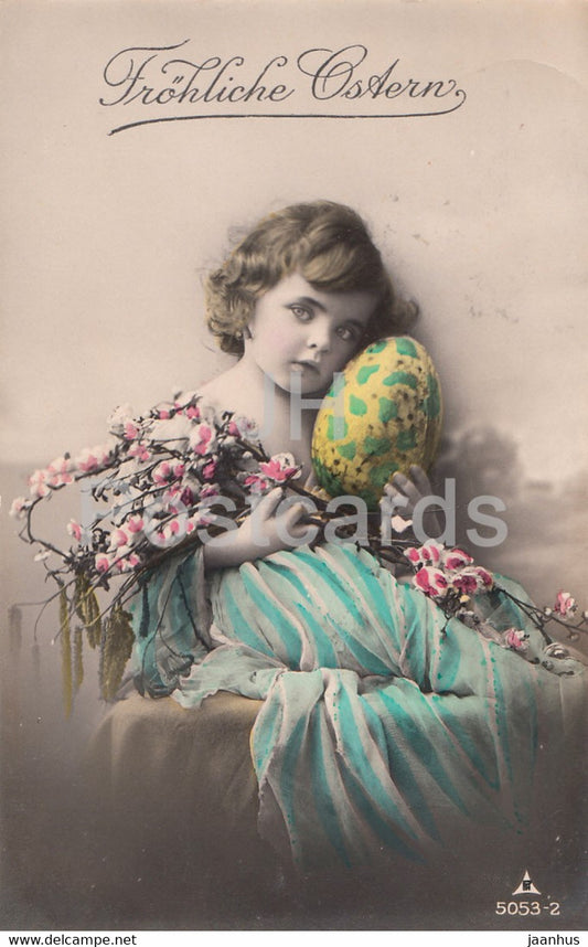 Easter Greeting Card - Frohliche Ostern - girl - egg - PH 5053-2 - old postcard - Germany - used - JH Postcards