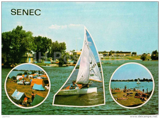 Senec - sailing boat - beach - Czechoslovakia - Slovakia - used 1977 - JH Postcards