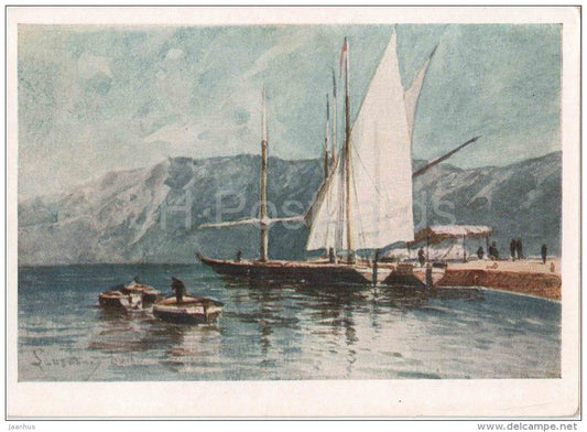 painting by A. Bogolyubov - Lausanne - sailing boat - russian art  - unused - JH Postcards