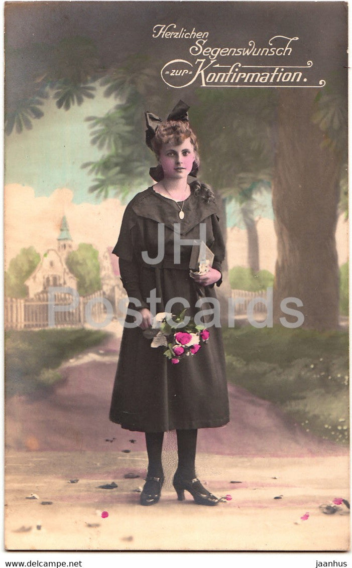 Greeting Card - Herzlichen Segenswunsch zur Konfirmation - young woman - old postcard - 1922 - Germany - used - JH Postcards