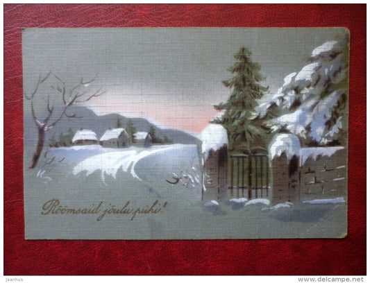 Christmas Greeting Card - winter road - circulated in Estonia 1926 , Väike-Maarja - Estonia - used - JH Postcards