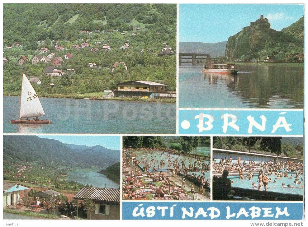 Usti nad Labem - Brna - sailing boat - swimming pool - Czechoslovakia - Czech - unused - JH Postcards