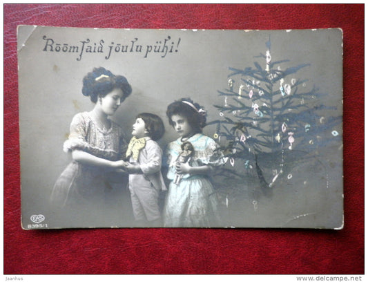 Christmas Greeting Card - family - christmas tree - EAS 8395/1 - circulated in Tsarist Russia 1916 , Revel - used - JH Postcards