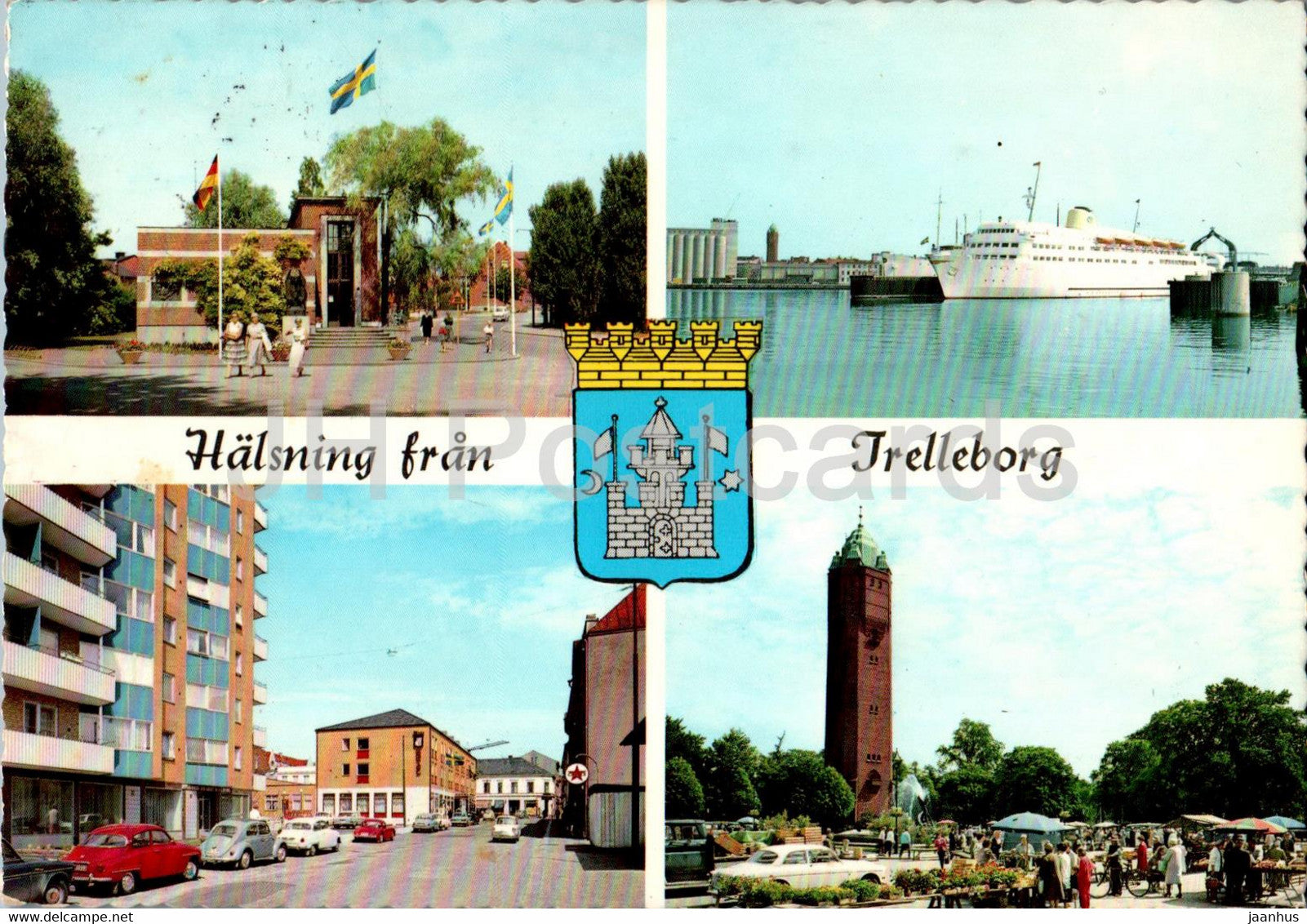 Halsning fran Trelleborg - ship - multiview - 176 - 1966 - Sweden - used - JH Postcards