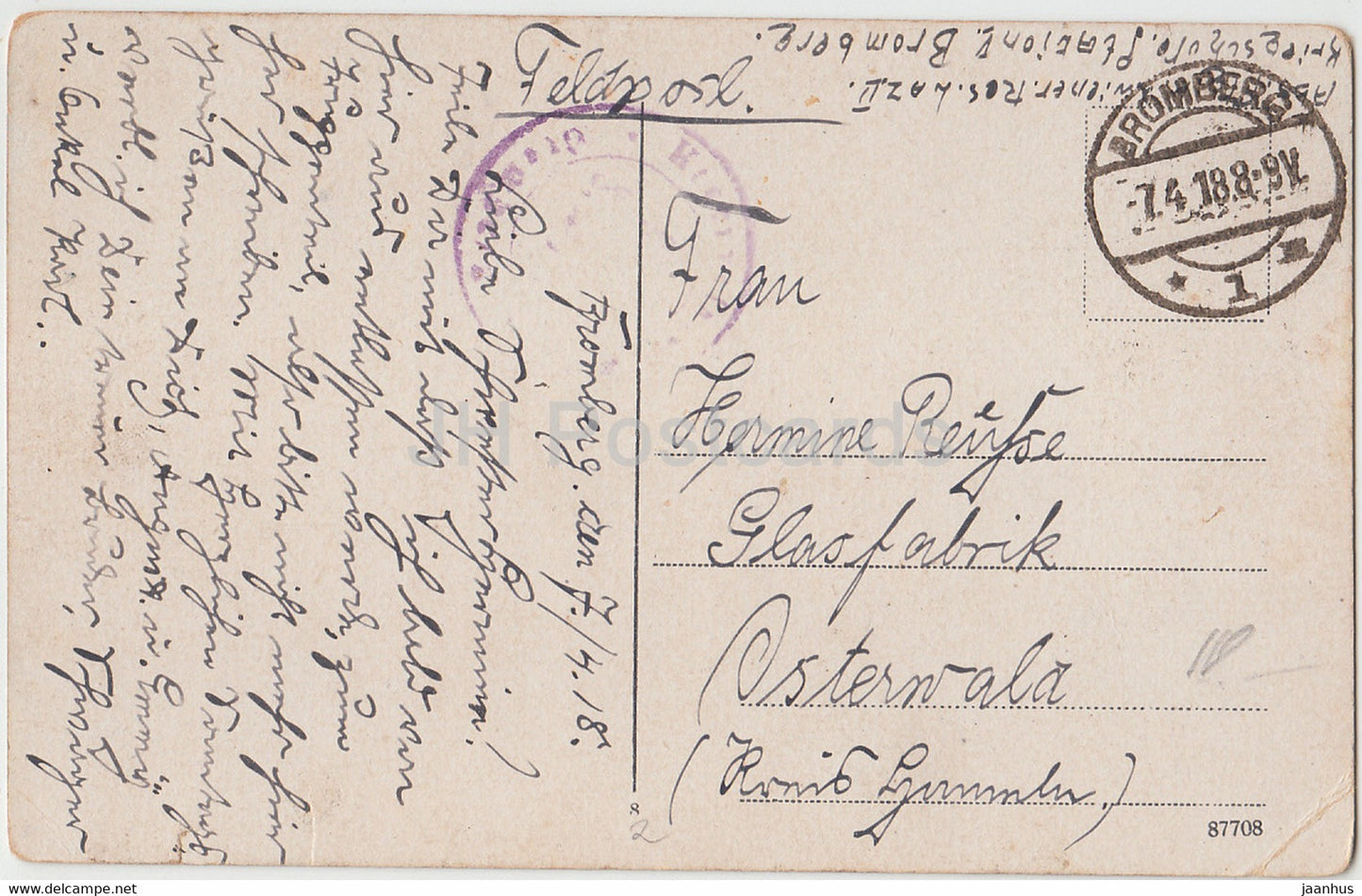 Bromberg - Bydgoszcz - Friedrichsplatz - Feldpost - carte postale ancienne - 1918 - Pologne - utilisé