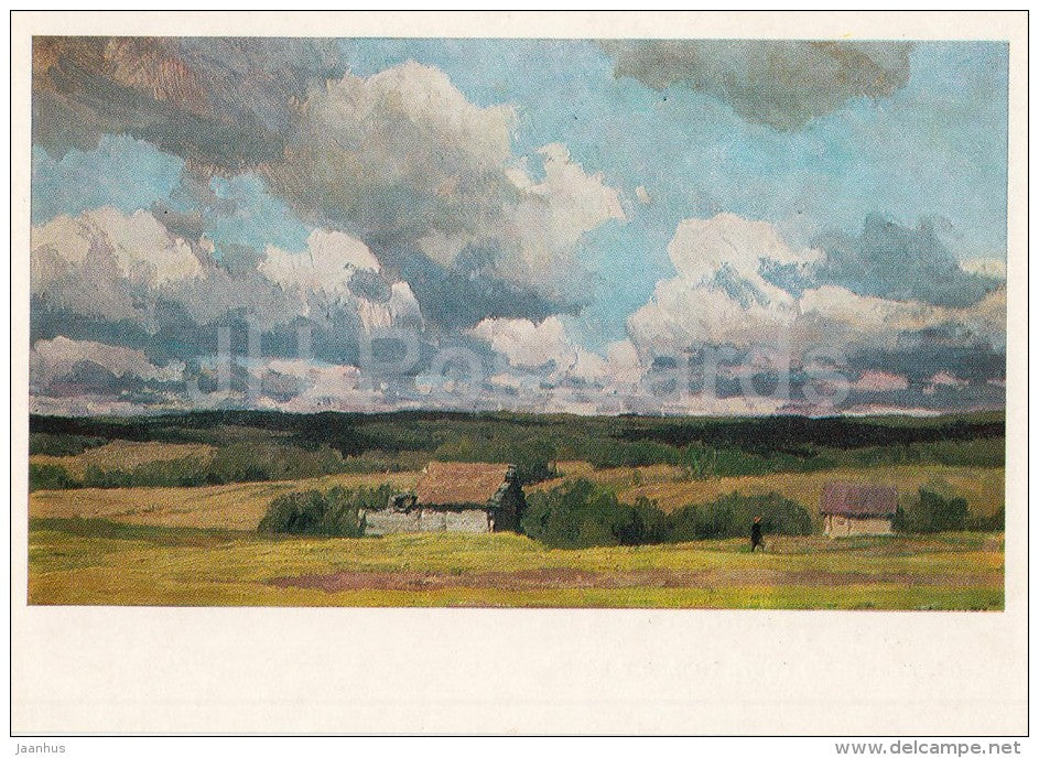 painting by A. Gritsai - The Beginning of October in Gluhovka village , 1968 - Russian art - 1986 - Russia USSR - unused - JH Postcards