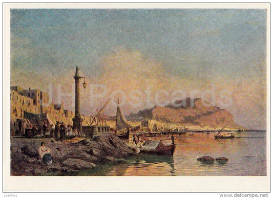 painting by A. Bogolyubov - Palermo , 1868 - boat - sea - Russian art - 1966 - Russia USSR - unused - JH Postcards