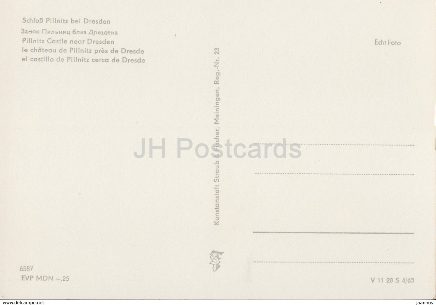 Pillnitz Castle near Dresden - REISEBÜRO - 1964 - DDR - Germany - unused - JH Postcards