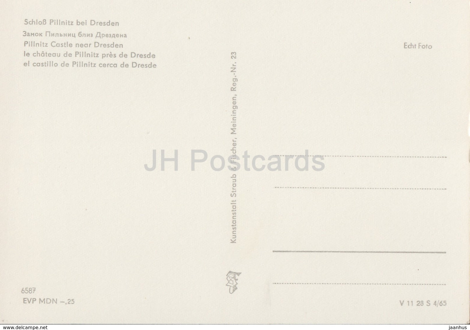 Pillnitz Castle near Dresden - REISEBÜRO - 1964 - DDR - Germany - unused - JH Postcards