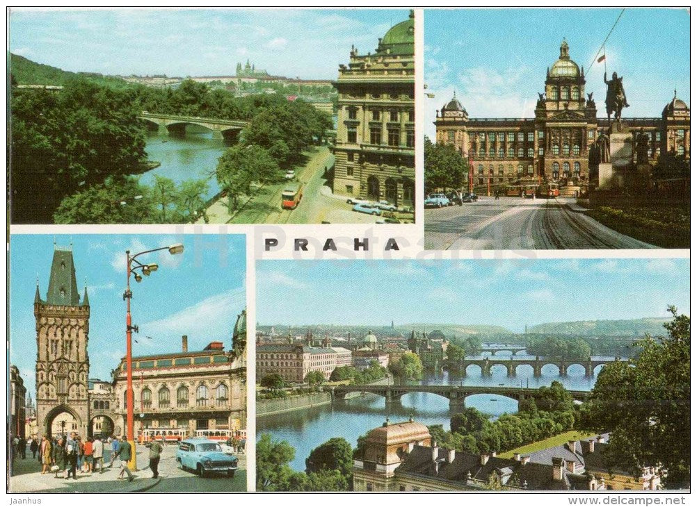 Praha - Prague - National theatre - National museum - Powder Tower - bridges - tram - Czechoslovakia - Czech - used 1969 - JH Postcards