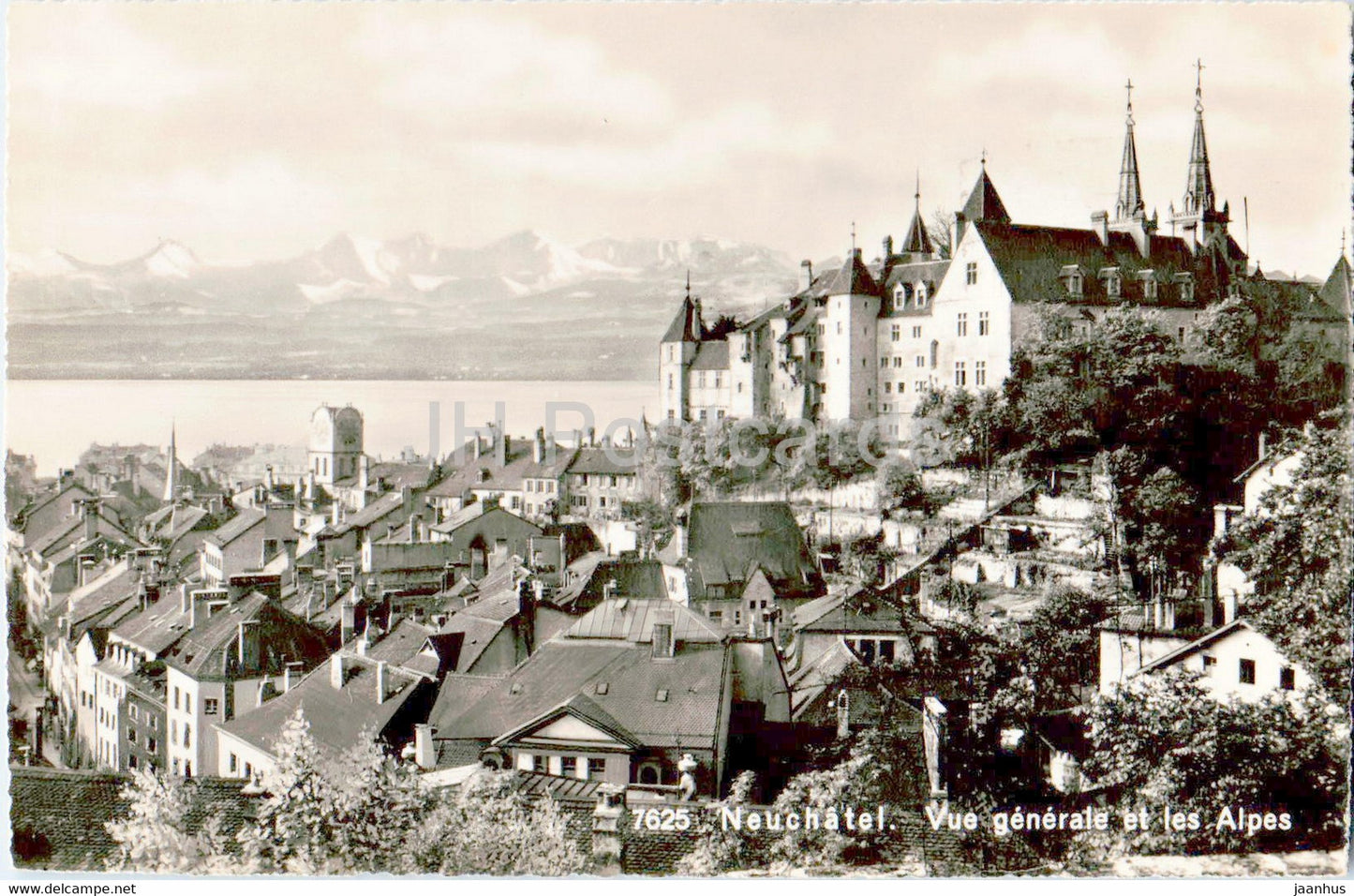 Neuchatel - Vue generale et les Alpes - 7625 - old postcard - Switzerland - used - JH Postcards