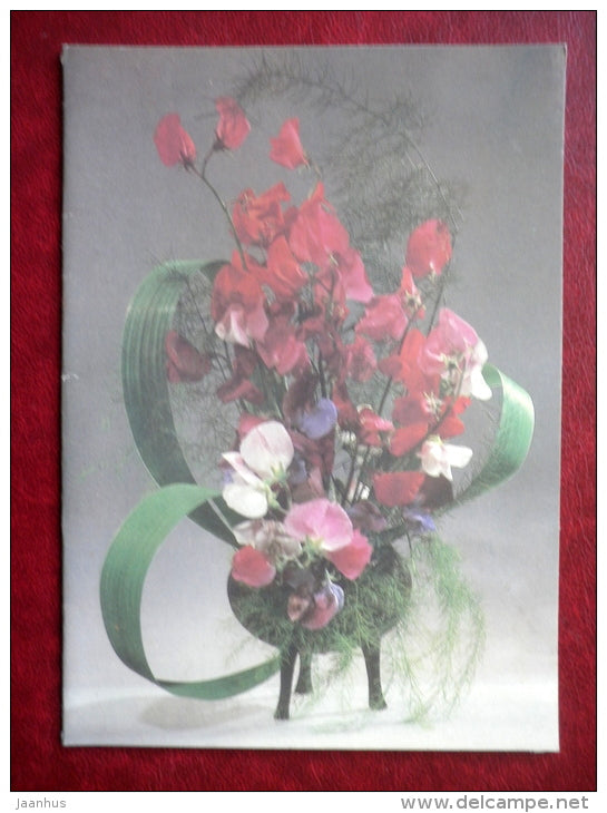 Greeting Card - flowers composition - flowers - 1987 - Russia USSR - used - JH Postcards